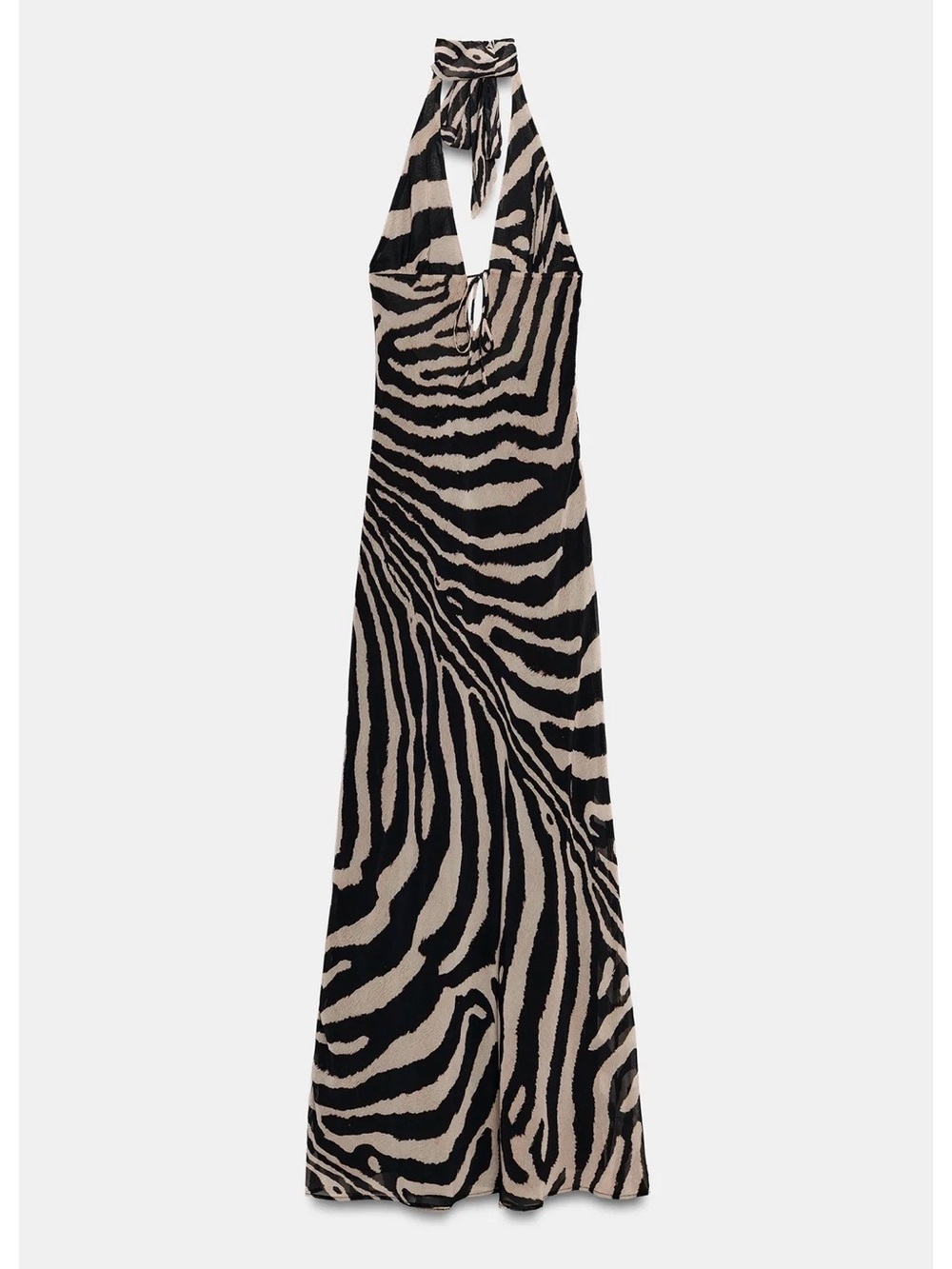 Zara Zebra Halter Maxi Dress in Black and Beige